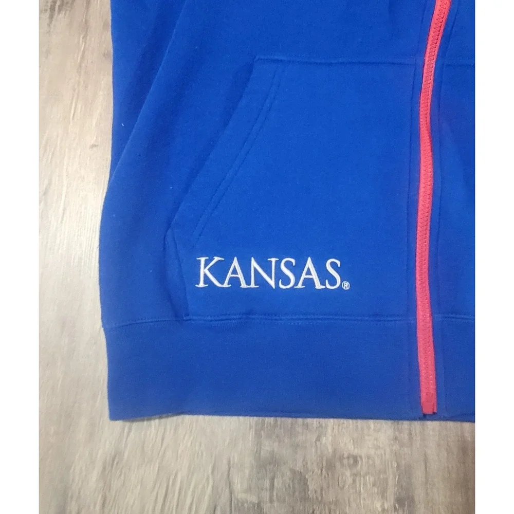 Kansas Jayhawks KU E5 Full Zip Hoodie Mens Large L Blue Sweatshirt‎ Embroidered